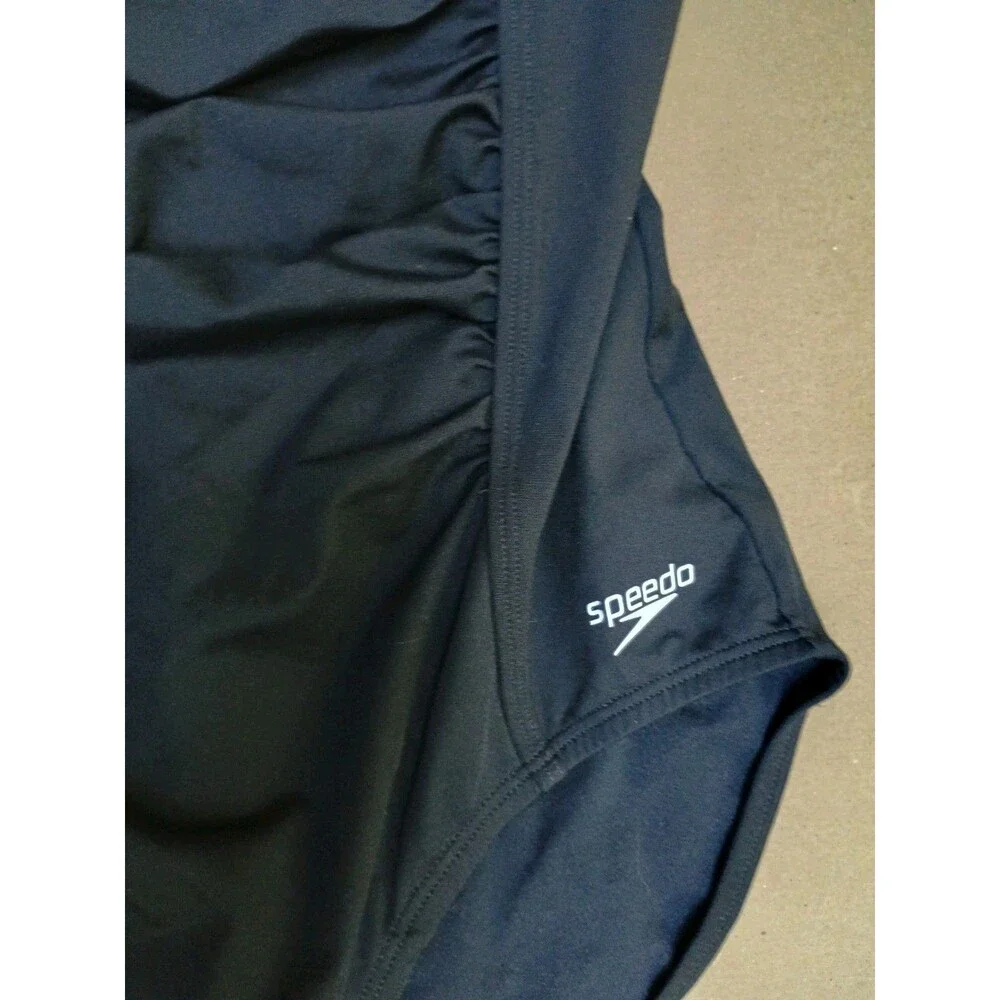Speedo Endurance Women's Solid Shirred One Piece Tank Swimsuit Black Sz 12